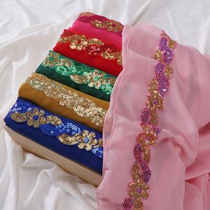 Moda pesante chiffon paillettes hijab shinny buona cucitura pianura sciarpa scialle musulmano pianura morbido turbante avvolge la fascia