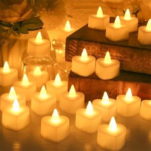 24 st Heart -formad simulering LED Mini Electronic Candle Valentine's Day Colorful Flameless Wedding Home Night Light Party Decor 220527