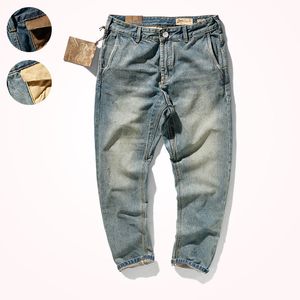 Våren tungvikt jeans herrmode amerikansk avslappnad tvättad gammal denim blyerts byxor mäns retro avsmalnande raka byxor cx220401