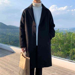 Men's Wool & Blends Winter Long Woolen Coat 2021 Fashion Casual Oversize Men Wild Loose Korean Style Mens Overcoat T220810