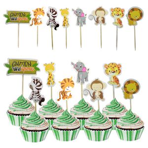 24pcs Safari Orman Partisi Hayvan Cupcake Toppers Doğum Günü Partisi Dekorasyon Çocuklar Bebek Duş Kız Favors Cupcake Toppers 220815