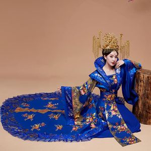 Sahne Giyim Marka Tasarımcısı Çin Antik Tang Hanedanı Kraliçe Kuyruk Kostüm Guzheng Gösterisi Giyim Kadın Hanfu PographyStage
