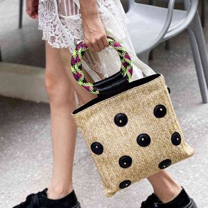 Torby wieczorowe bohemia słomka designerka tkanowa torebki luksusowy okrągły uchwyt na ramię plażę dla kobiet 2022 Boho Clutch Ladies 220507