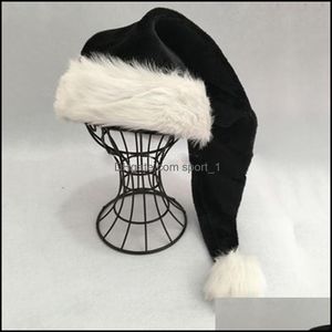 Lange Schwarze Mütze großhandel-Beanie SKL Caps Hüte Schalsschalte Handschuhe Modezubehör cm ADT Schwarz Plüsch Langes Weihnachtshut Weihnachtskostüm Pompom Santa Claus