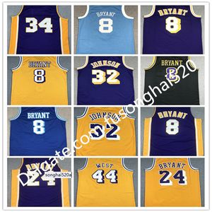 Johnson Basketball Jersey Shirts 42 Artest Worthy 44 Jerry West Uniform Gelb Lila 2001 2002 1996 1997 Fast Sh Trikots