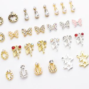 Metallo Perla Fiocco Foglia Forma Ornamenti per unghie Strass per unghie Decorazioni per unghie in lega