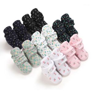 First Walkers Baby Cozy Booties Cute Floral Leaf Tree Anchor Pattern Slippers Indoor Soft Sole Toddle Shoes With Grippers
