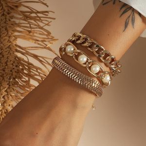 Link Chain Pairs Trend Pearl Armband Set for Women Casual Sport Jewelry Accessories Metal Fjäril Brev Pärlor Charm Girllink Lars22