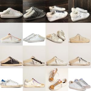 نساء ذهبيات جديد نجم Sliper-On Sneakers أزياء الجلود العلوية من جلد الغزال اللامع الفخمة النعال الفخمة غير الرسمية