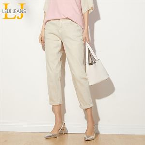 Leijijean New Arrival Plus Size Office Jean Hiast Harem Roose Castary Women White Capris Jeans High Street Style Women Jeans LJ200811