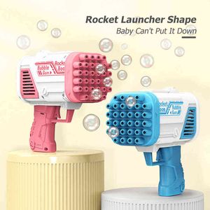 Bambini Bazooka Bubble Machine 32 fori Gatling Bolle di sapone elettriche Macking Giocattoli per bambini estivi all'aperto Ragazzi Ragazze Giocattoli da bagno Y220725