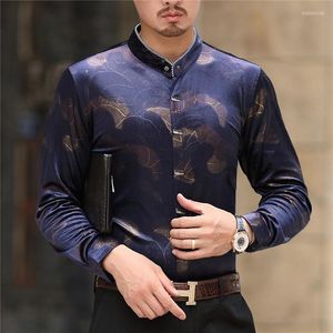 Camisas casuais masculinas Cavalheiro mandarim Velvet Mens Velor Chinese Stand Flanel de grandes dimensões para 4xl Topmen's Eldd22