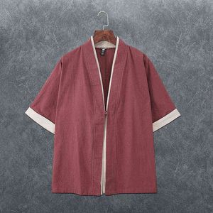 2022 Camicie di lino da uomo Estate Cina stile Han Fu Uomo Kimono Cardigan Punto aperto Camicia maschile con un bottone allentato Stile antico L220706