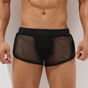 Сексуальные баны сексуально прозрачное нижнее белье мужские боксерские шорты черные видят через сетки мужские трусики u-convex boxers boxers для manunderpants