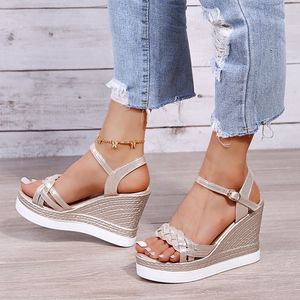 Women Summer Wedge Heel Sandals Platform Sandals Strap Open Toe Chunky Bottom Casual Shoes gold silver pink sandals 10cm 220421