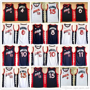 Stitched 1996 USA Dream Team Koszulki do koszykówki 15 Hakeem Olajuwon 6 Penny Hardaway 4 Charles Barkley 10 Reggie Miller 8 Scottie Pippen 5 Koszulka Grant Hill