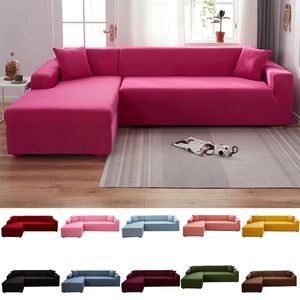 Cubiertas De Sillas De Color Rosa al por mayor-Cubiertas de silla Color sólido rosa l Protección de forma de forma de longue Cubierta de sofá seccional elástica
