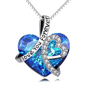 Für Immer Liebe Herz Halsketten großhandel-Halsketten Anhänger Ich liebe dich für immer Ozean Herz Pfirsichherz liebt Kristallkette