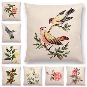 Poduszka/poduszka dekoracyjna Piękne ptaki kwiaty rośliny sofa obudowa hummingbird róża malina koperkowa ząbka migdały amortyzator/dekorat