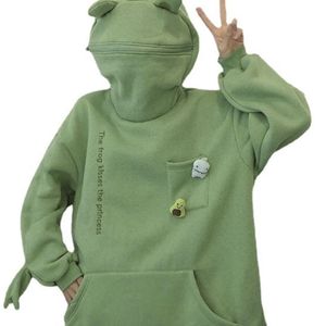 Nakış kurbağası büyük boy sweatshirt erkekler ve hoodies harajuku sıcak kazak kadınları Kore tarzı kapüşonlu bahar 220726