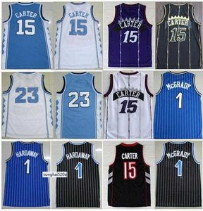College Basketball Wear Mens North Carolina Vince15#Carter Blue White Sports Maglie Tracy 1#McGrady Sportswear Penny 1#Hardaway Maglie