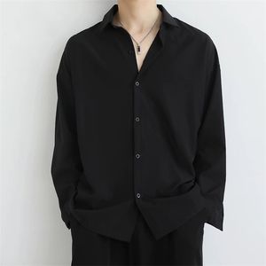 Moda Bahar Katı Renk Lüks Siyah Gömlek Uzun Kollu Kore Trend Dk Üniforma Gevşek Rahat Iş Gömlek Erkekler Için 220322