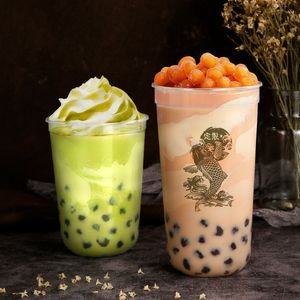 カスタム500ml PPミルクシェイクカップタンブラー使い捨てu形脂肪脂肪茶アイスクリームカップ