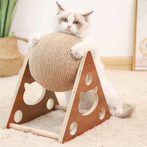 木製の猫のスクラッチポストボールおもちゃのスクラッカーサイサルロープSおもちゃペット家具用品アクセサリータワーツリー220623