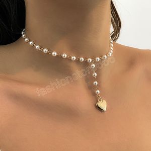 Vintage Big White Color Pearl Halskette für Frauen Luxus Herz Anhänger Choker Halskette am Hals 2022 Mode Schmuck Geschenk