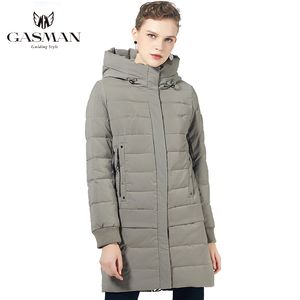 GASMAN VINTER SOLID HOODED LONG PAY JACKA KVINNER VARM Black Parka Windproof Female Zipper Fashion Puffer Down 1820 201027