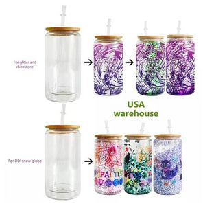 US Stock oz oz sublimeringsflaskor Glass Cup Blanks With Bamboo Lid Frosted Beer Can Double Wall Snow Globe Tumbler Mason Jar Mugg med halm F0711