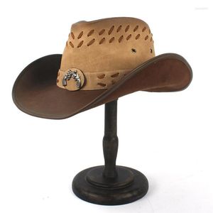 Basker autentiska västra cowboy hatt klassisk gentleman pappa cow Sombrero Hombre Capsberets Beretsberets Wend22