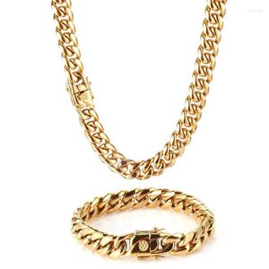 Chains Hip-Hop Golden Curb Cuban Link Chain Stainless Steel Necklace For Men And Women Gold Silver Color Bracelet Fashion JewelryChains Elle