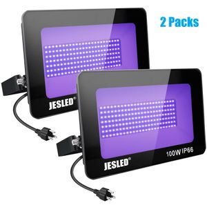 Estoque dos EUA 100W LED Blacks FloodLight 2 Pacote Blacklights para luzes de inundação de brilho com plugue IP66 Iluminação aquária à prova d'água Pintura corporal Black Posters Room Party Party Party