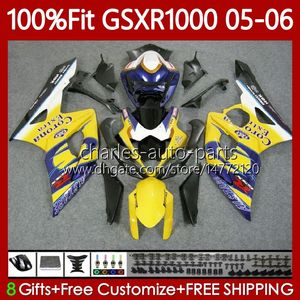 OEM Bodys Kit för SUZUKI GSX-R1000 GSXR 1000 CC K5 05-06 Bodywork 122No.20 1000cc GSXR-1000 GSXR1000 05 06 GSX R1000 2005 2006 Injektionsform Moto Fairing Gul lager