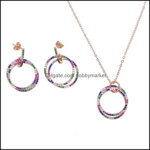 Rose Gold Color Double Round Circle Mix Colorf Cz Women Classic Jewelry Top Quality Latest New Design Necklace Earring Setsuit Drop Delivery