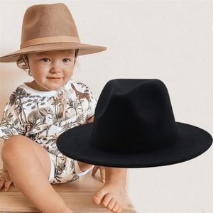 British Style Winter Child Wool Solic Classic Fedoras Cap Boy Girls Panama Jazz Hat Wide Brim Big Fedoras 5254CM 220718