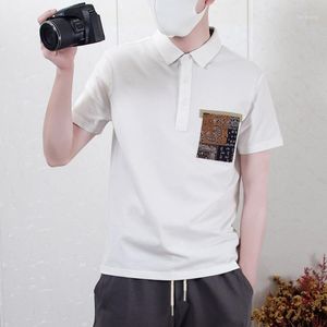 Summer Short-sleeved Shirt Solid Color Casual Fashion Simple Patch Cotton Thin Breathable Black Top 2022 Men's Polos