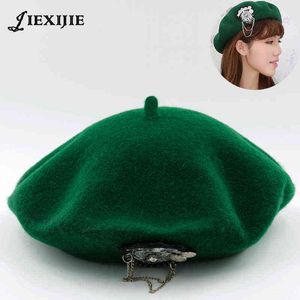 Jiexijie Hot 100 wełna beret żeńskie kapelusze zimowe czapki vivi modele wełniane wełny berets malarz malarz hat okrągły czapkę dla kobiet J220722