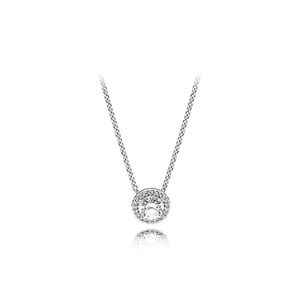 New 925 Sterling Silver Heart Pendant Necklace Original Box Pandora CZ Diamond Bright Star Chain Necklace Men and Women Set Gift