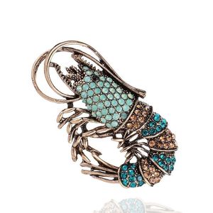 Pins Broschen Vintage Strass Garnelen Frauen Legierung Funkelnde Tier Casual Party Hummer Brosche Geschenke Kleidung ZubehörPins