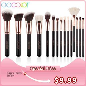 Docolor Rose Gold Gold 15pcs Bruscos de maquiagem Definire o olho Powor Powor fundo Centro de Brush Cosmético Mistura Ferramentas de Beleza 220514