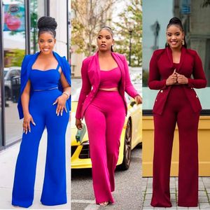 Plus Size Mulheres Blazer Suits Power Slim Fit Stretchy Evening Party Robe Outfit Wedding Wear 2 Peças