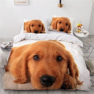 Conjunto de cama de luxo em 3D personagem de cobertura de capa de tampa de capa setQuiltBlanket conjunto de cães de cachorro de cachorro de cachorro dourado 220616