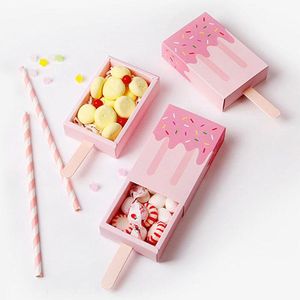 Geschenkwikkeling stks Ice Cream Shape Boxes Baby Shower Birthday Party Candy Box Cartoon Lade Bag For Kids Favor Boxgift