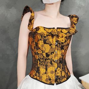 Bustiers & Corsets Embroidery Gothic Sleeved Sexy Burlesque Corsetlet Steampunk Corsette Costume Plastic Bone TopsBustiers