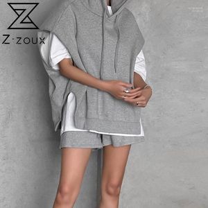 Kvinnors västar z-zoux kvinnor väst ärmlösa huva oregelbundna hoodie rockar asymmetri lös casual lång midjerock för 2022 mode luci22