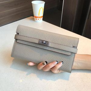 Plånböcker San Maries Äkta Läder Damplånbok Kvinna Lång Clutch Lady Walet Portomonee Rfid Pengaväska Med Orange Box