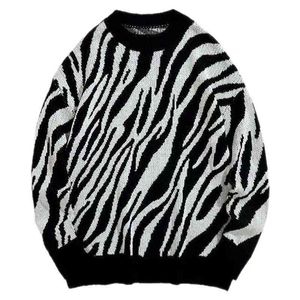Zebra tröja män Autumn New Hip Hop Harajuku Streetwear Vintage Sweaters Loose Fashion Pullover Knit Par Stor storlek stickad T220730