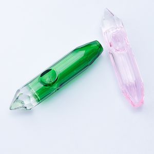 Headshop214 Y016 Smoking Pipe About 4.1 Inches Straight Style Green Pink Diamond Cut Glass Pipes